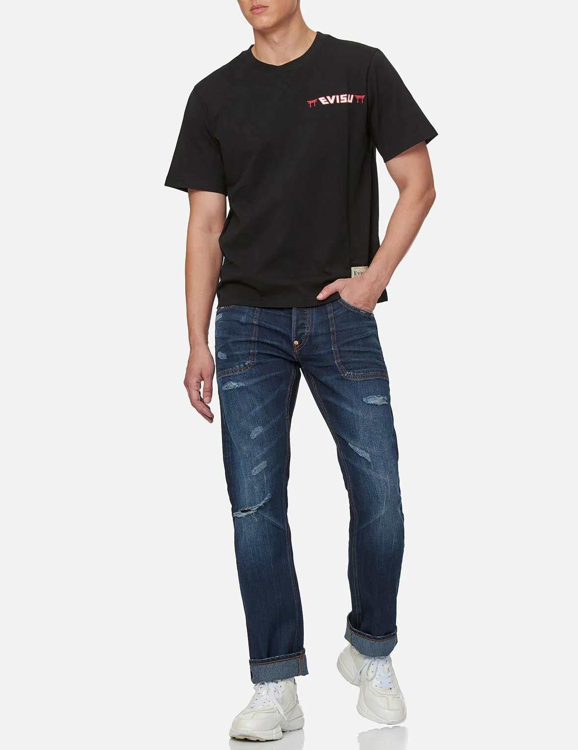 Seagull Appliqué Distressed Regular Straight Fit Jeans #2008