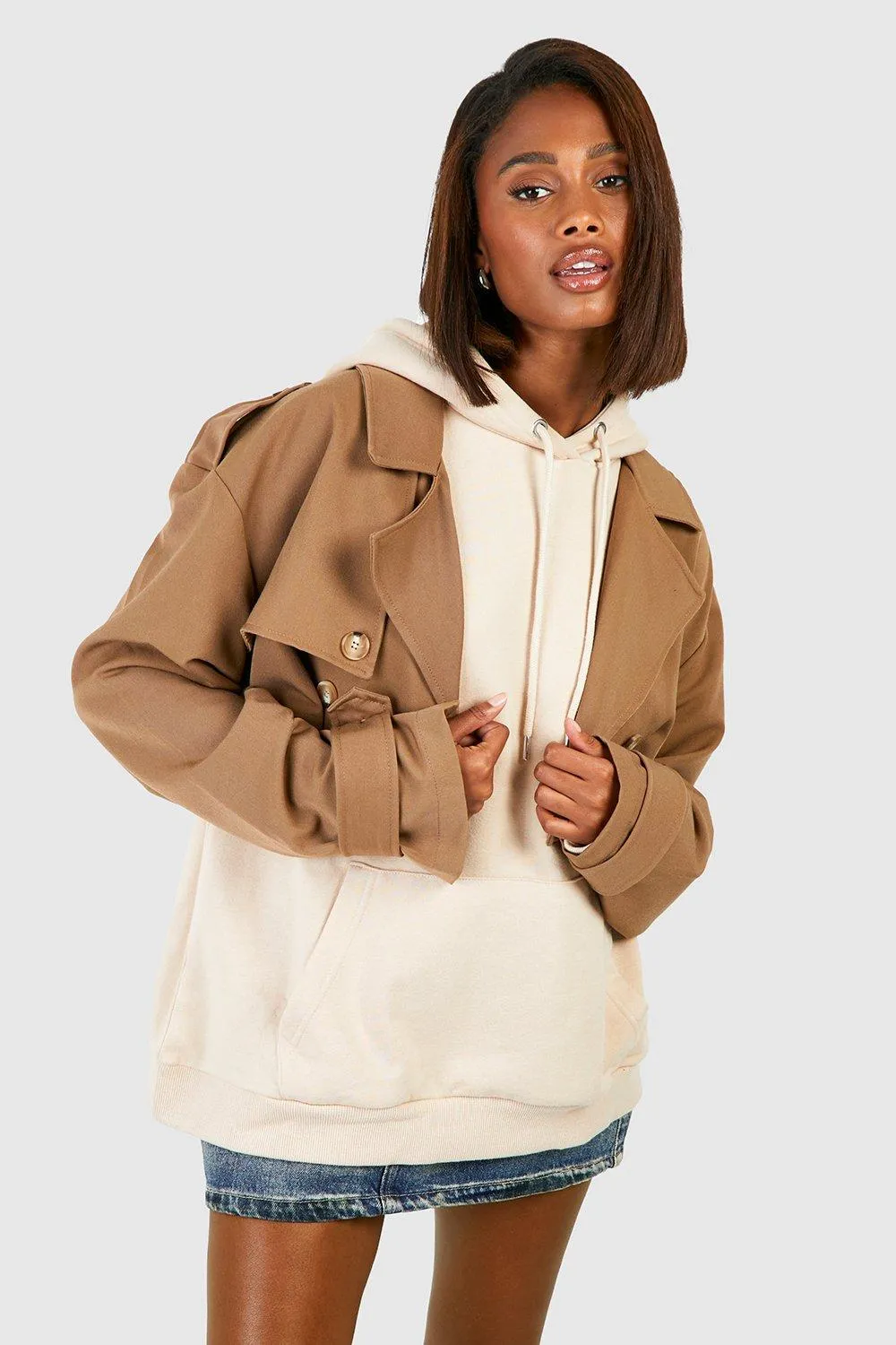 Shoulder Pad Crop Trench Coat