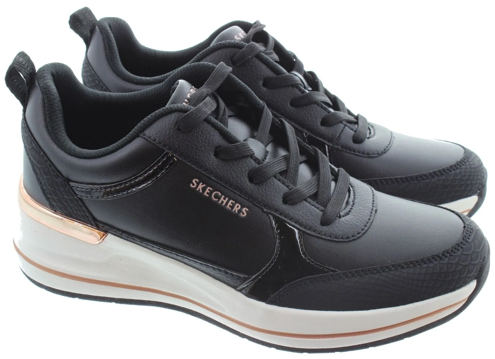 SKECHERS Ladies 177345 Billion Wedge Trainers In Black