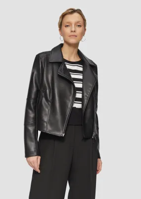 Slim-fitting faux leather jacket with a lapel collar
