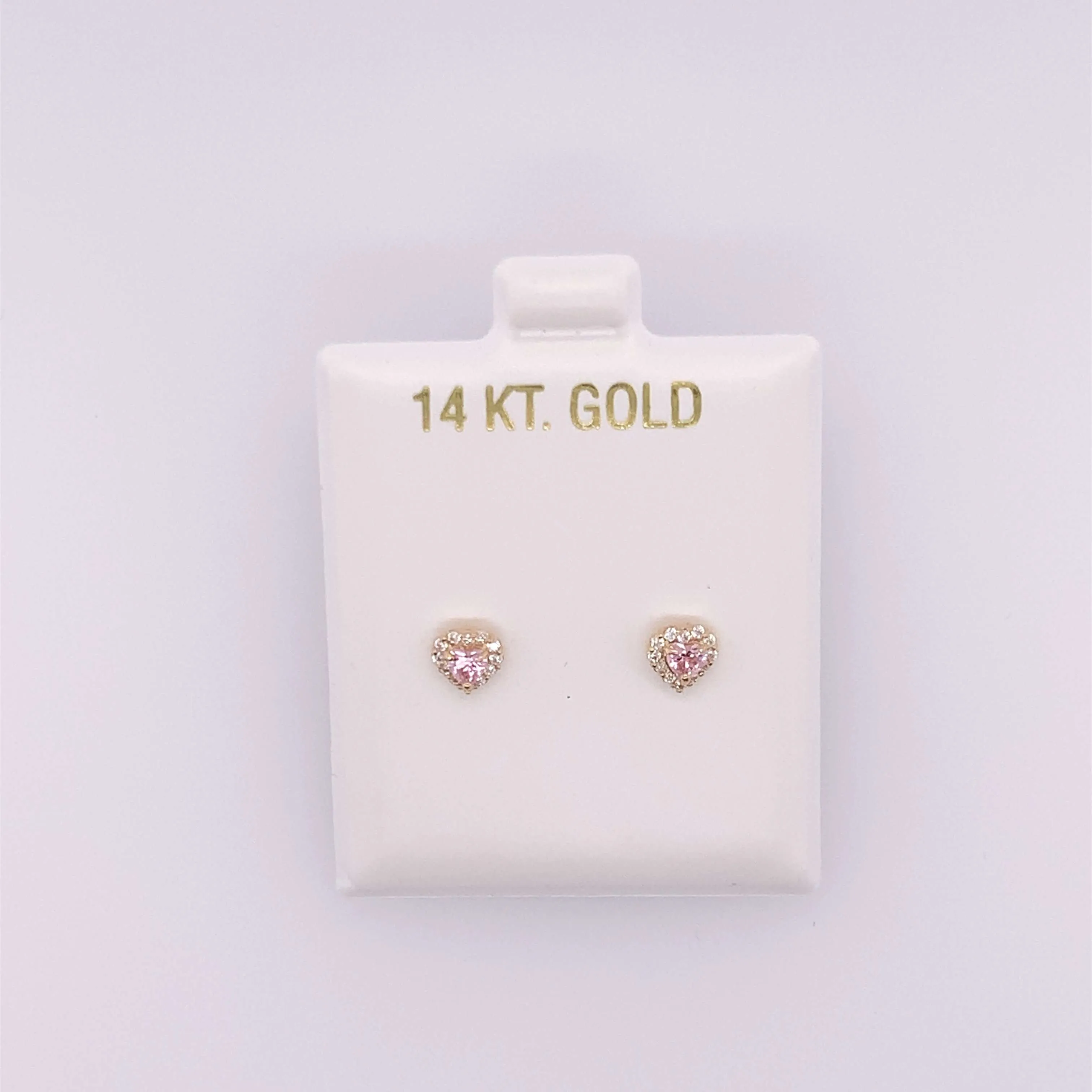 Small CZ Heart with Pink Center Stone Earring