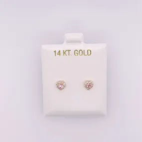 Small CZ Heart with Pink Center Stone Earring