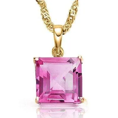 SMASHING 0.5 CARAT TW (1 PCS) CREATED PINK SAPPHIRE 10K SOLID YELLOW GOLD PENDAN