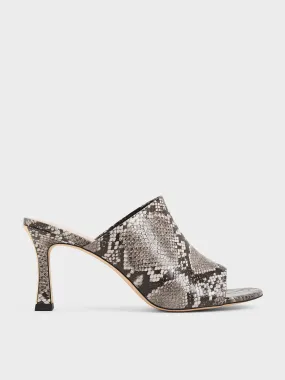 Snake-Print Round-Toe Heeled Mules - Animal Print Natural