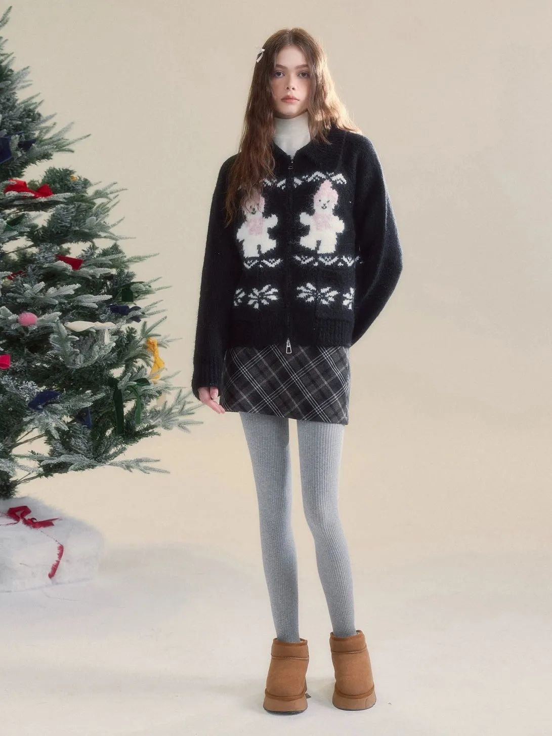 Snowman Fair Island Retro ZIP-Up Knitted Cardigan
