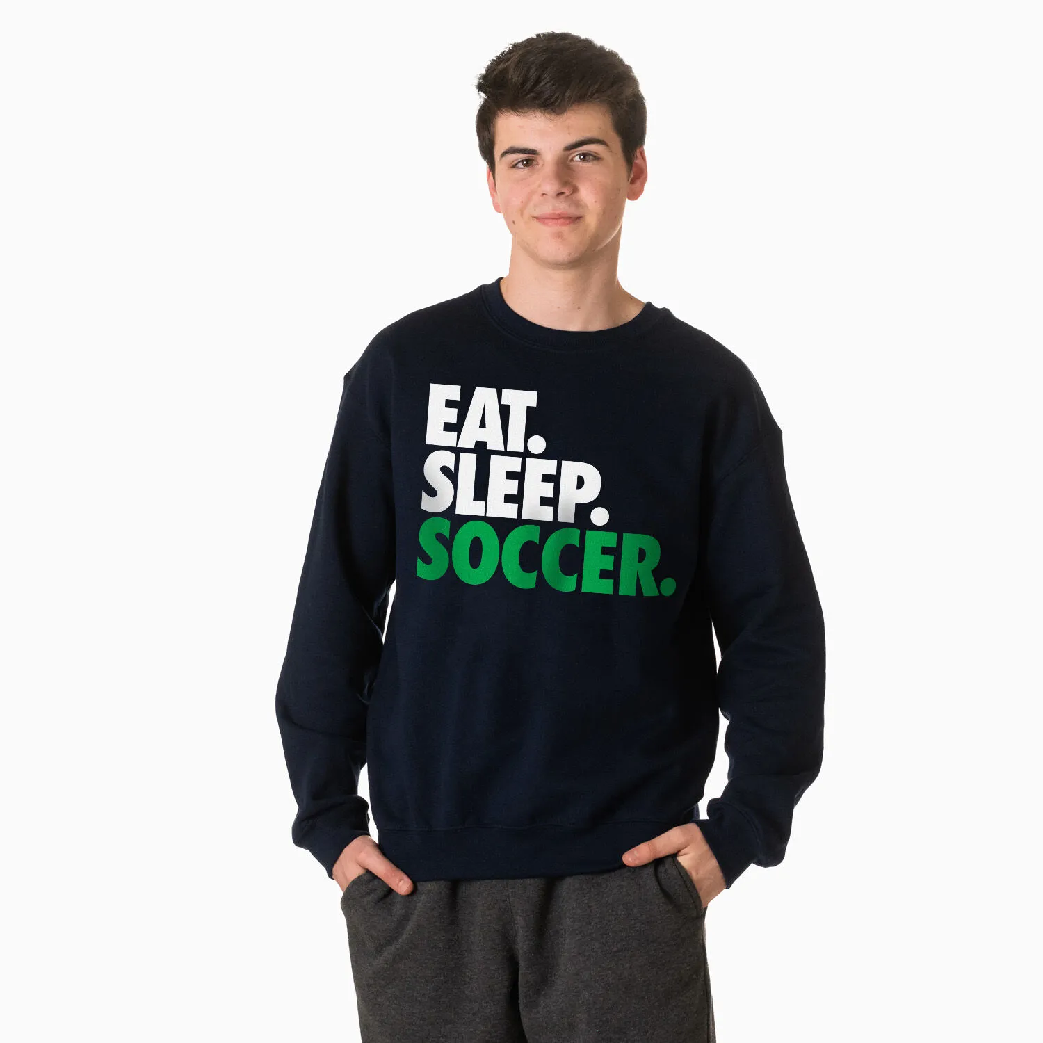 Soccer Crewneck Sweatshirt - Eat Sleep Soccer (Bold Text) 