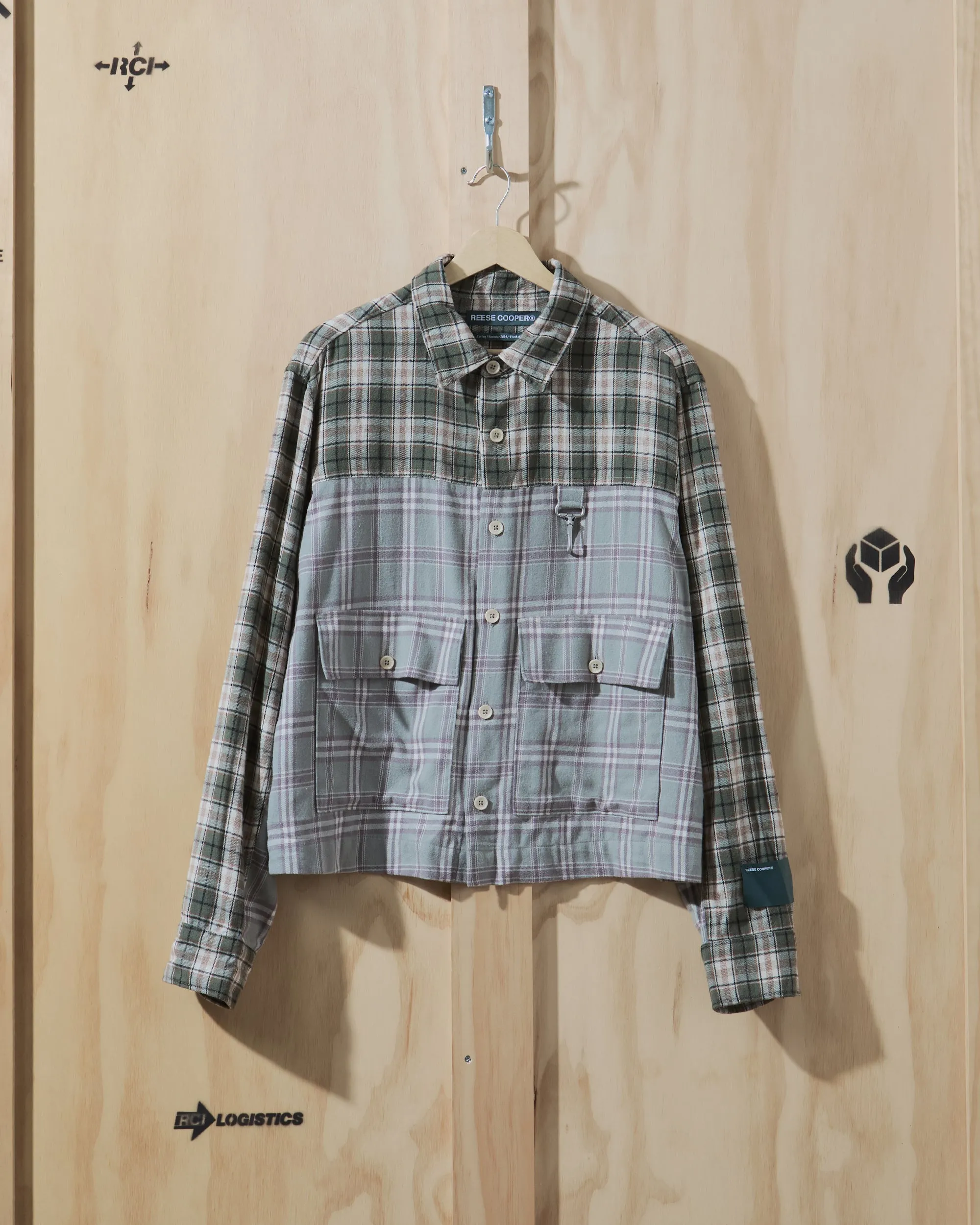 SS24 Cropped Split Flannel Shirt in Green