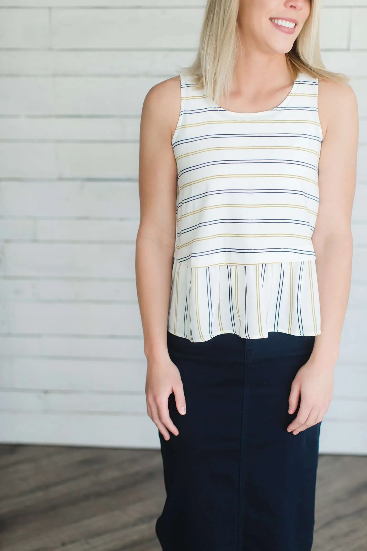 Stripe Peplum Zipper Tank