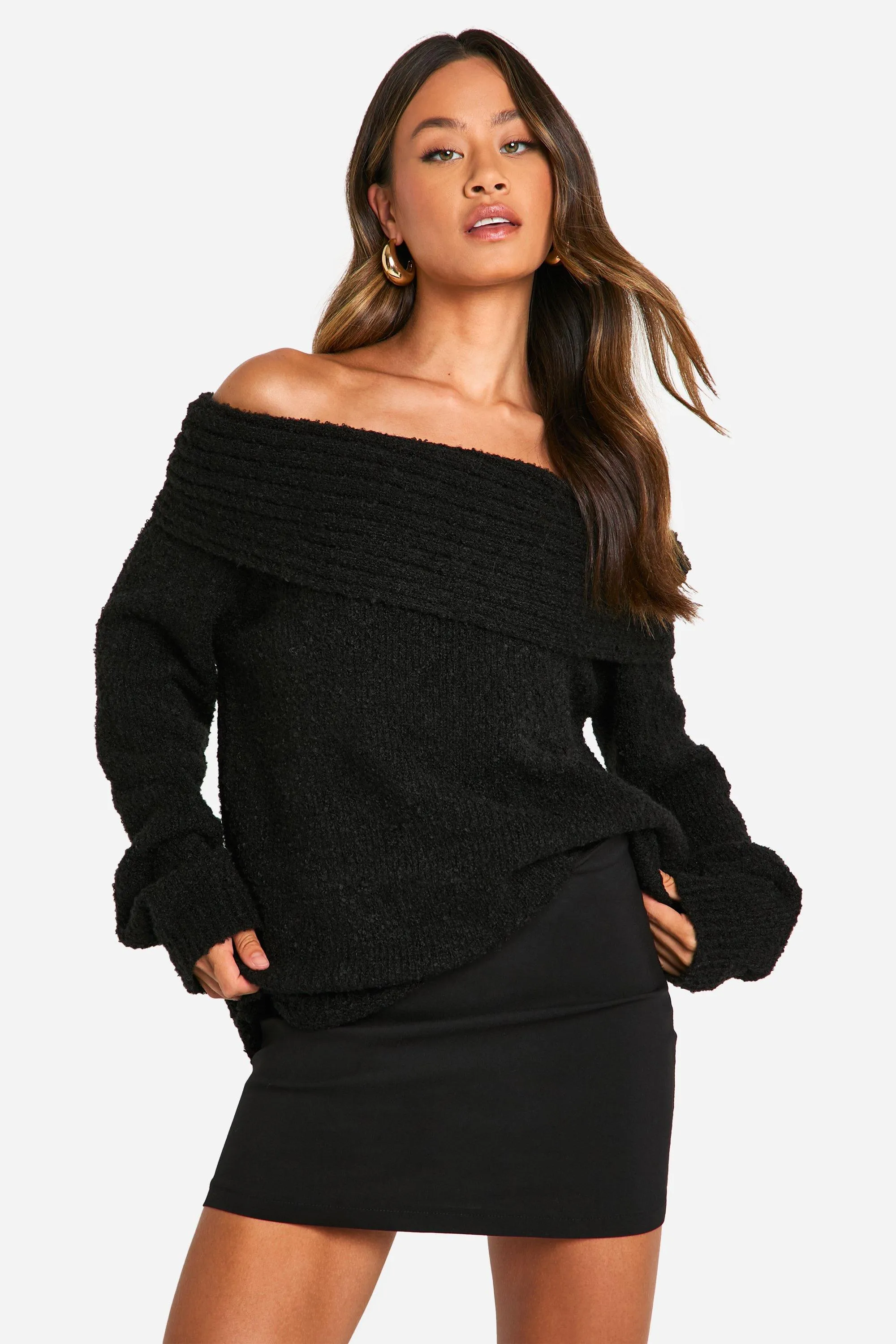 Tall Boucle Off The Shoulder Sweater