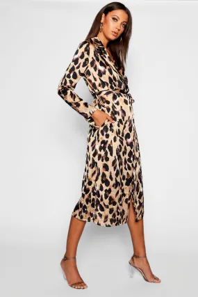 Tall Leopard Print Satin Trench Coat