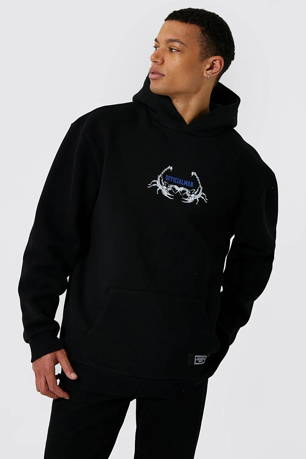 Tall Oversized Scorpion Print Rib Neck Hoodie