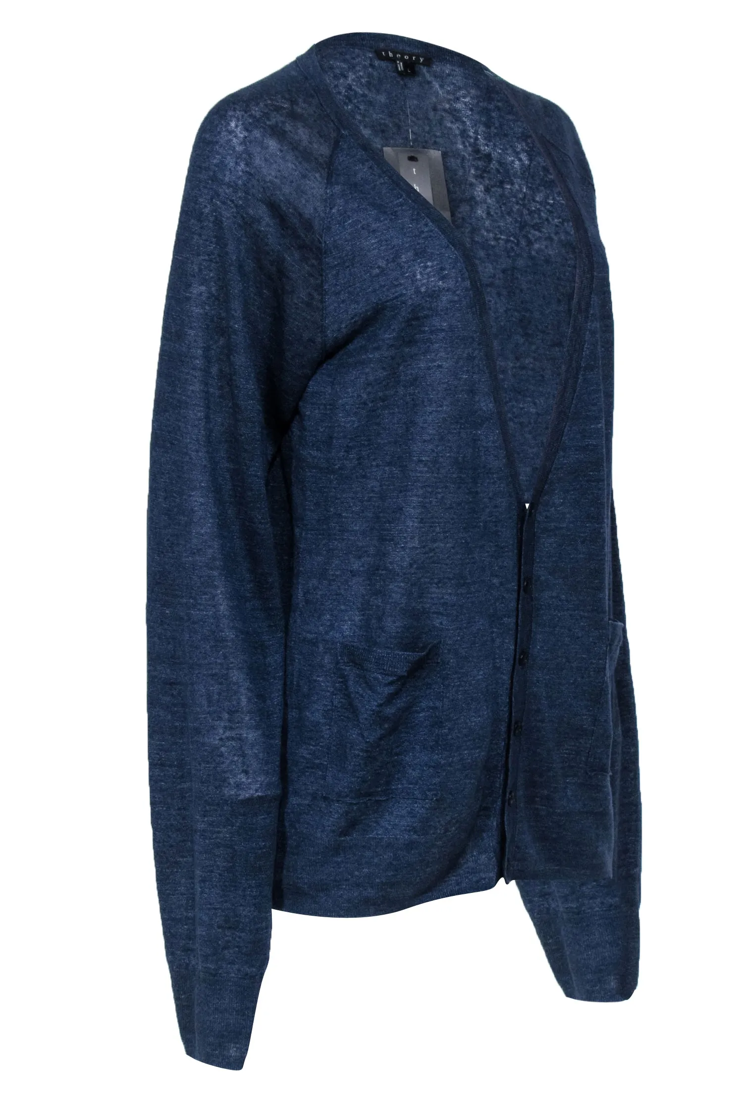 Theory - Navy Knit Linen Blend Cardigan Sz L