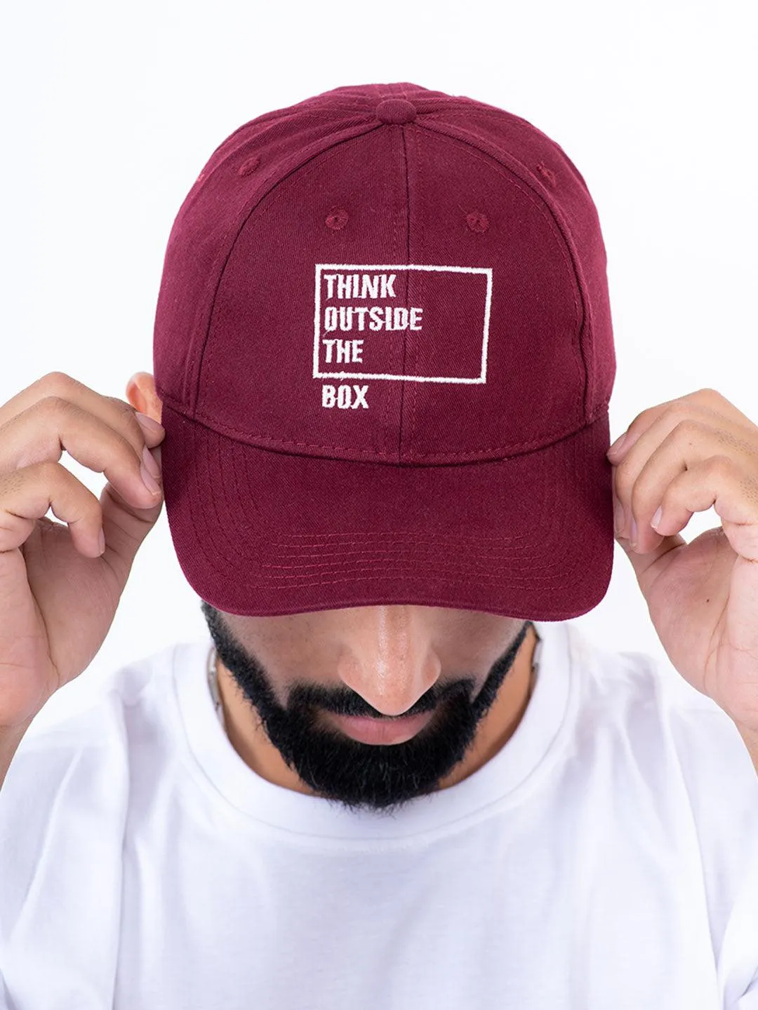 Think Outside The Box Maroon Free Size Unisex Baseball Caps