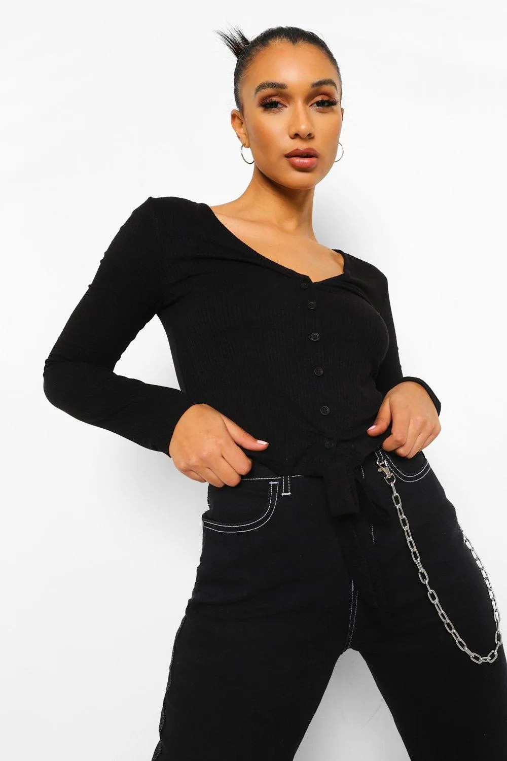 Tie Front Ribbed Cardigan
