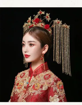 Traditional Chinese Wedding Bride Queen Crown Red Headpieces