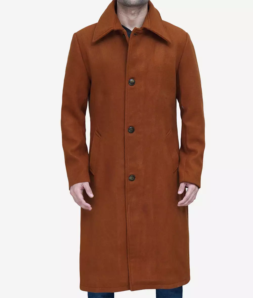 Trenton Men's Long Tan Wool Overcoat 