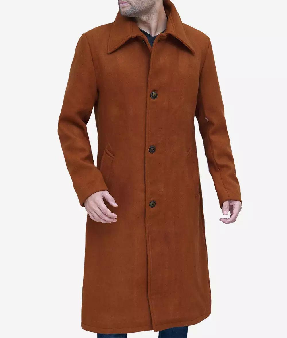 Trenton Men's Long Tan Wool Overcoat 