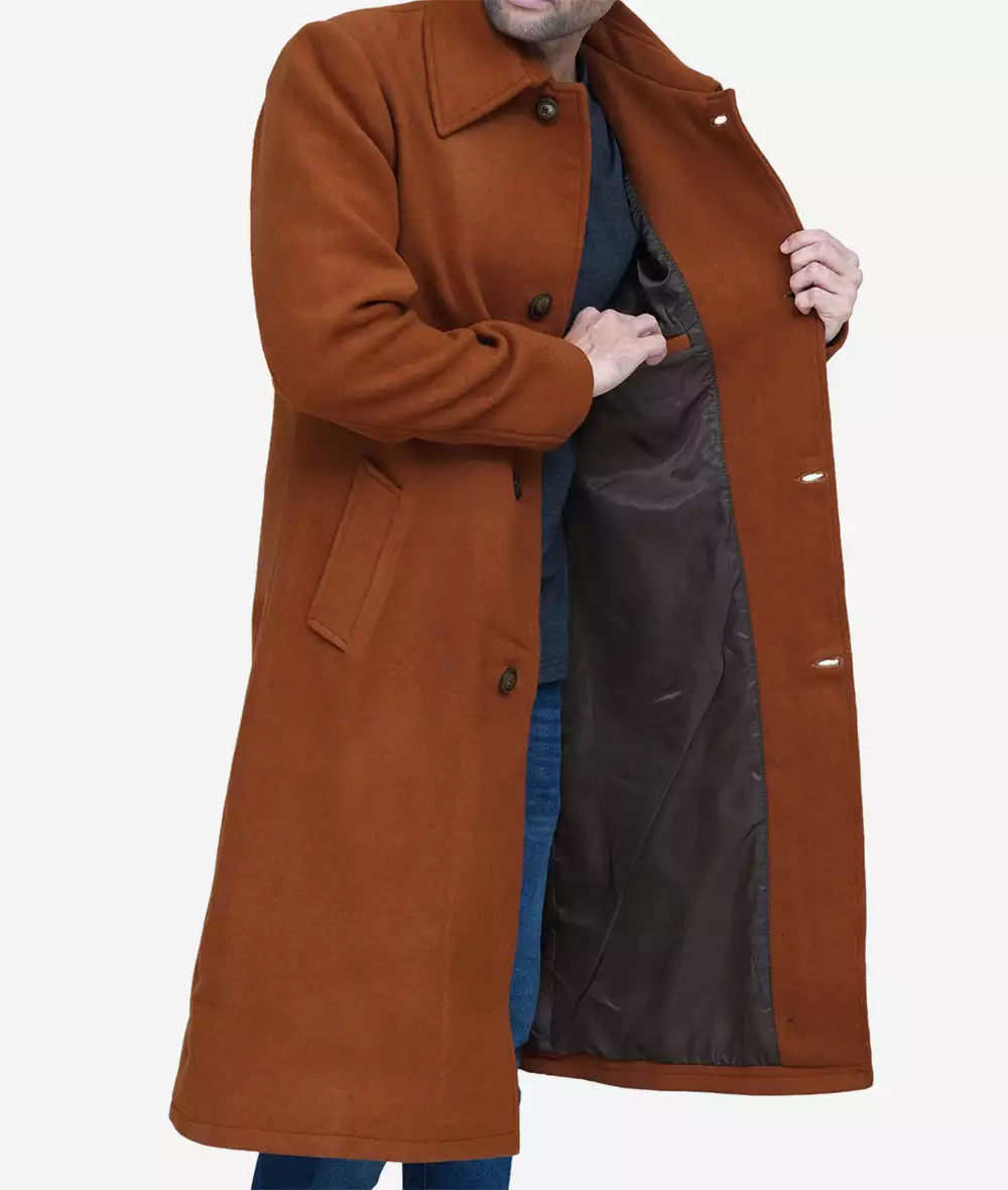 Trenton Men's Long Tan Wool Overcoat 