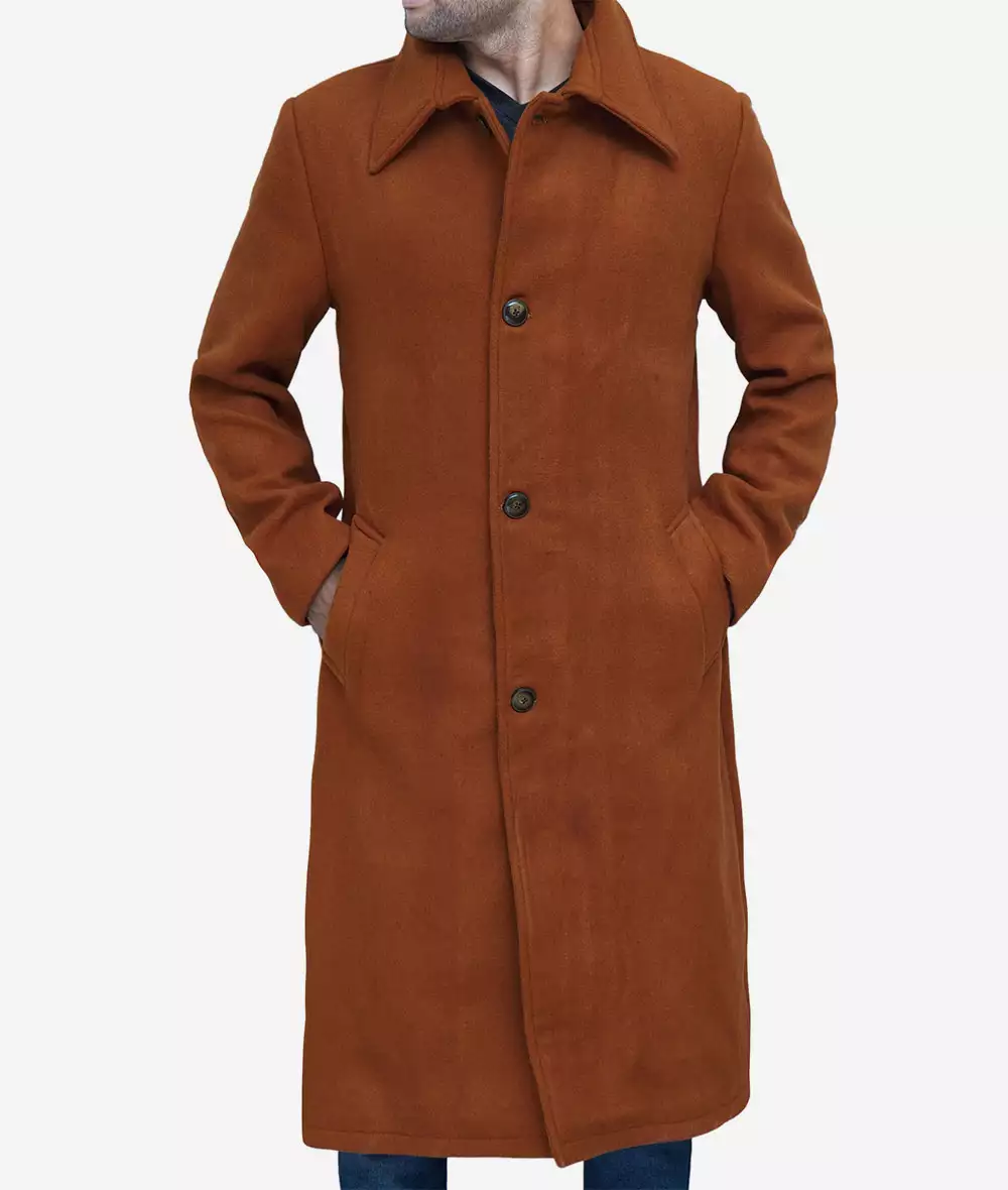 Trenton Men's Long Tan Wool Overcoat 