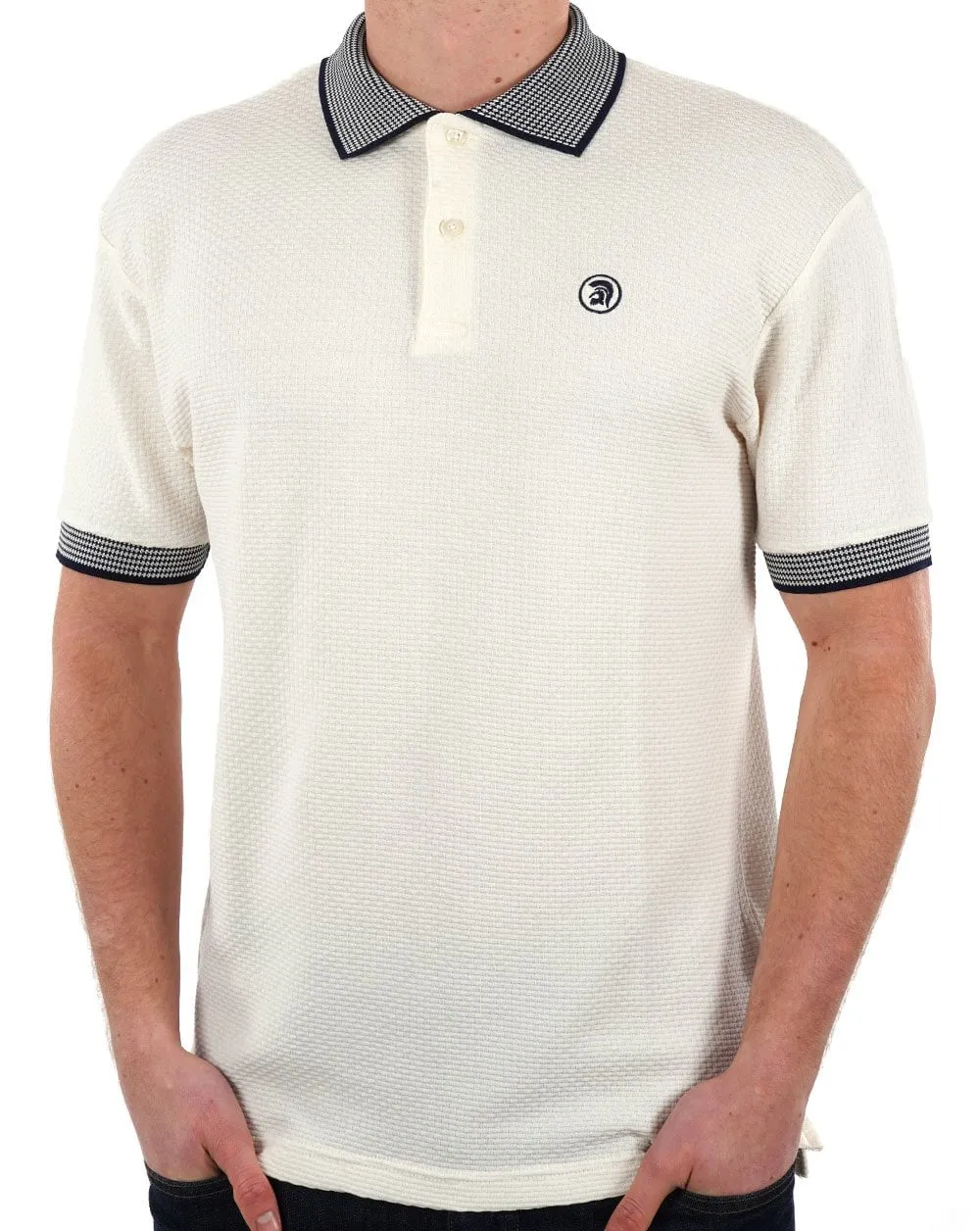 Trojan Contrast Texture Polo Ecru