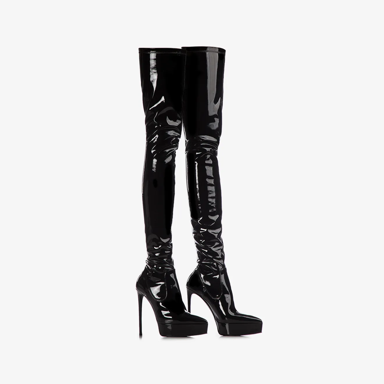 UMA THIGH-HIGH BOOT 140 mm Black stretch vinyl platform thigh-high boot
