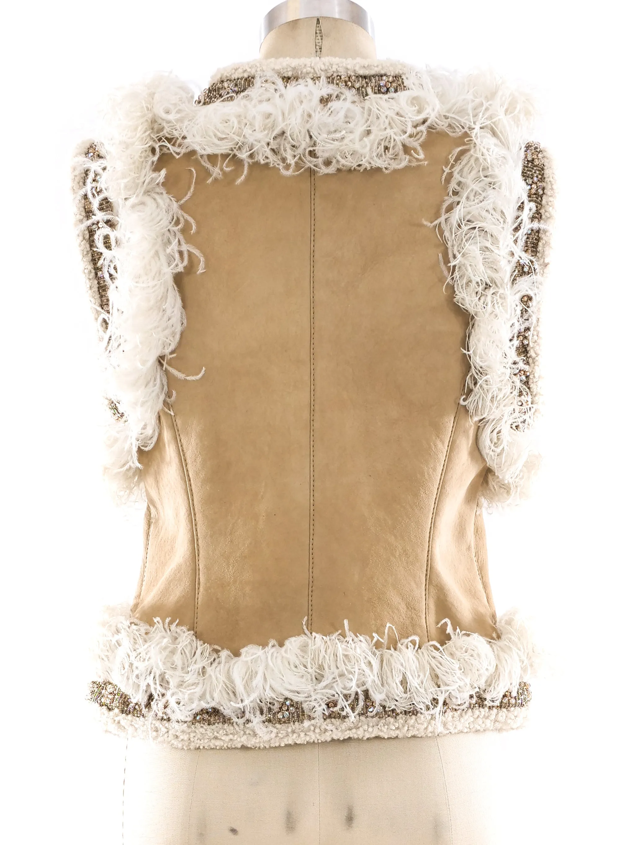 Valentino Feather Trimmed Shearling Vest
