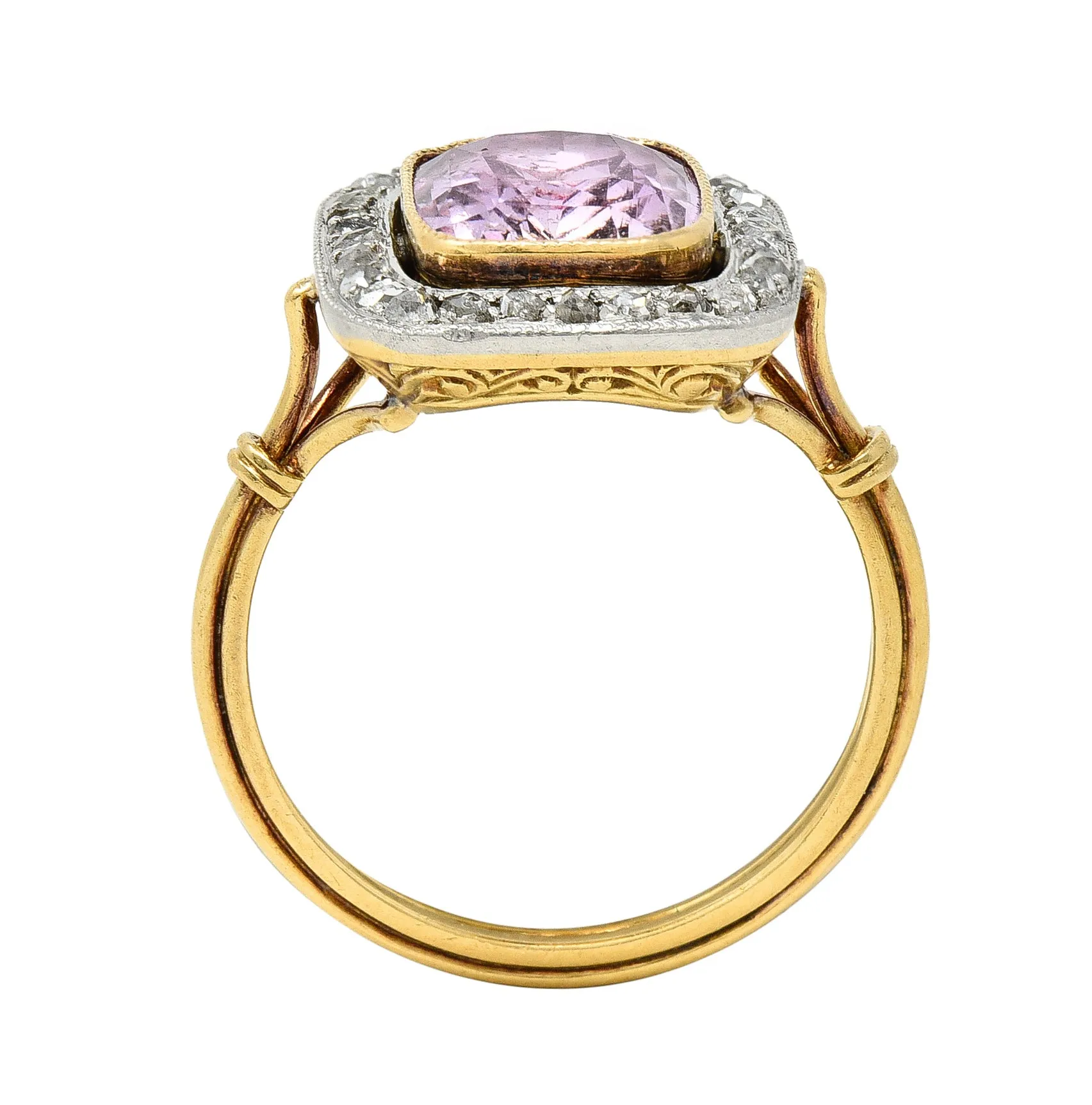 Victorian Pink Sapphire Diamond Platinum 18 Karat Gold Halo Antique Ring