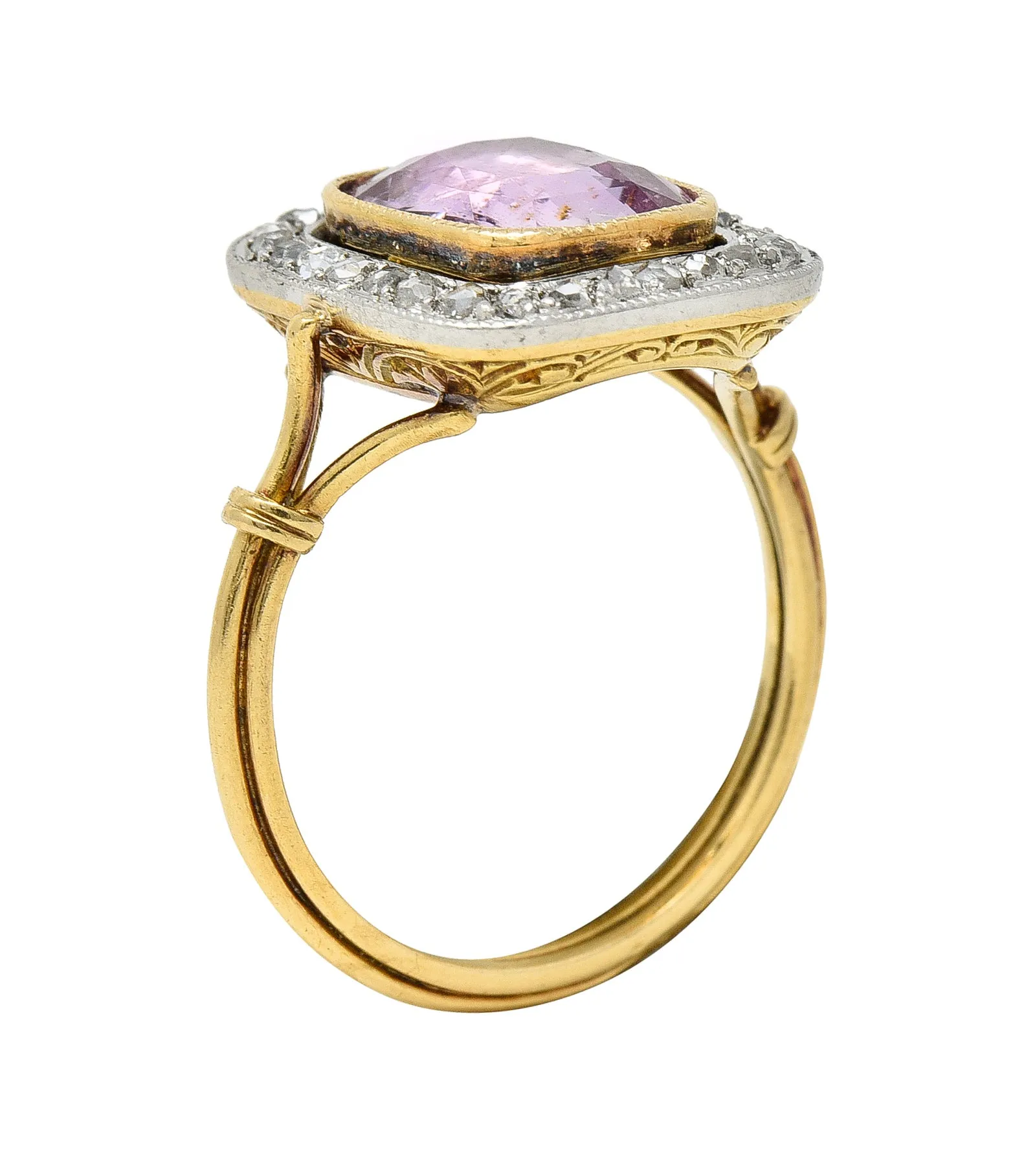 Victorian Pink Sapphire Diamond Platinum 18 Karat Gold Halo Antique Ring