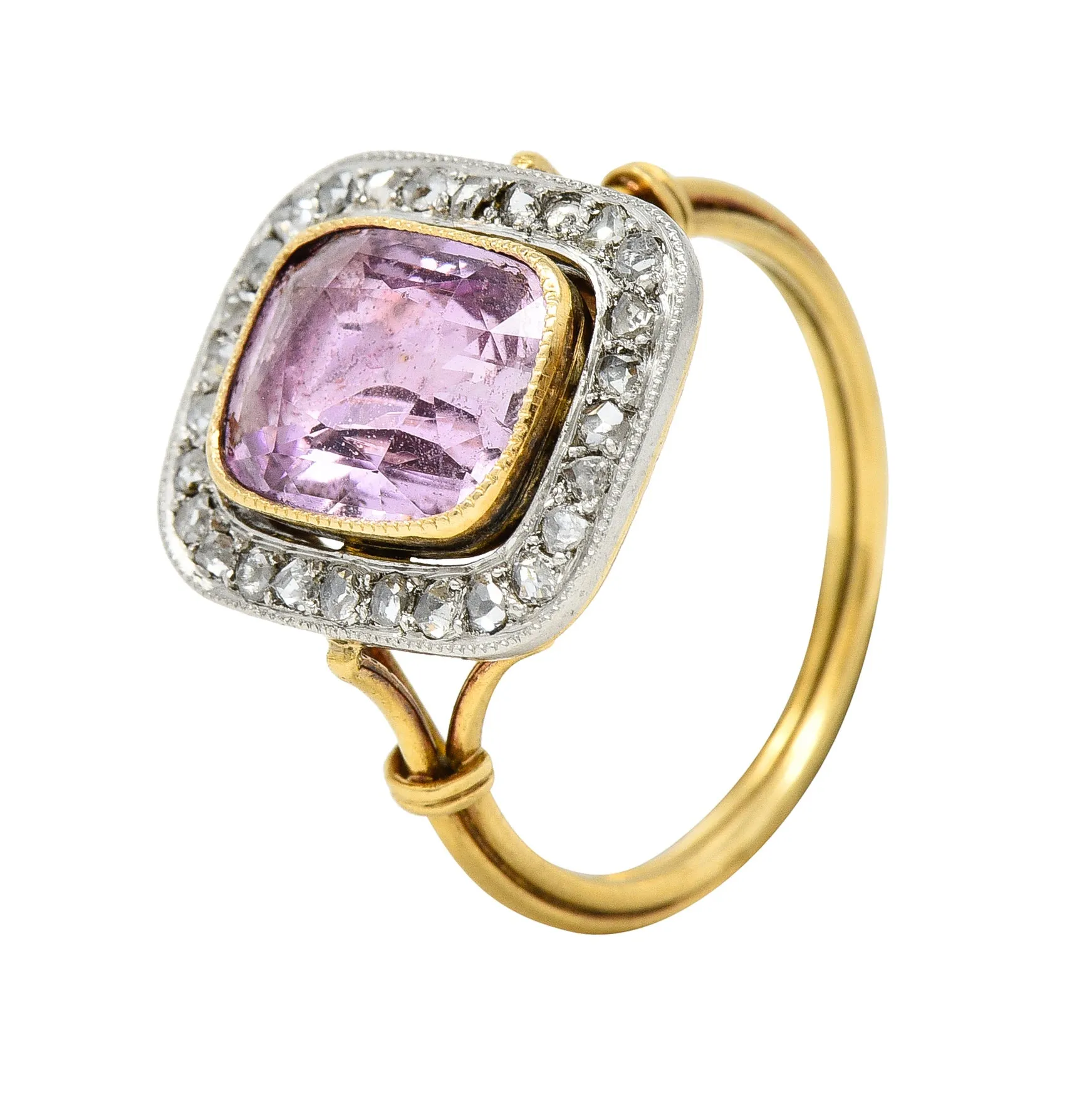 Victorian Pink Sapphire Diamond Platinum 18 Karat Gold Halo Antique Ring