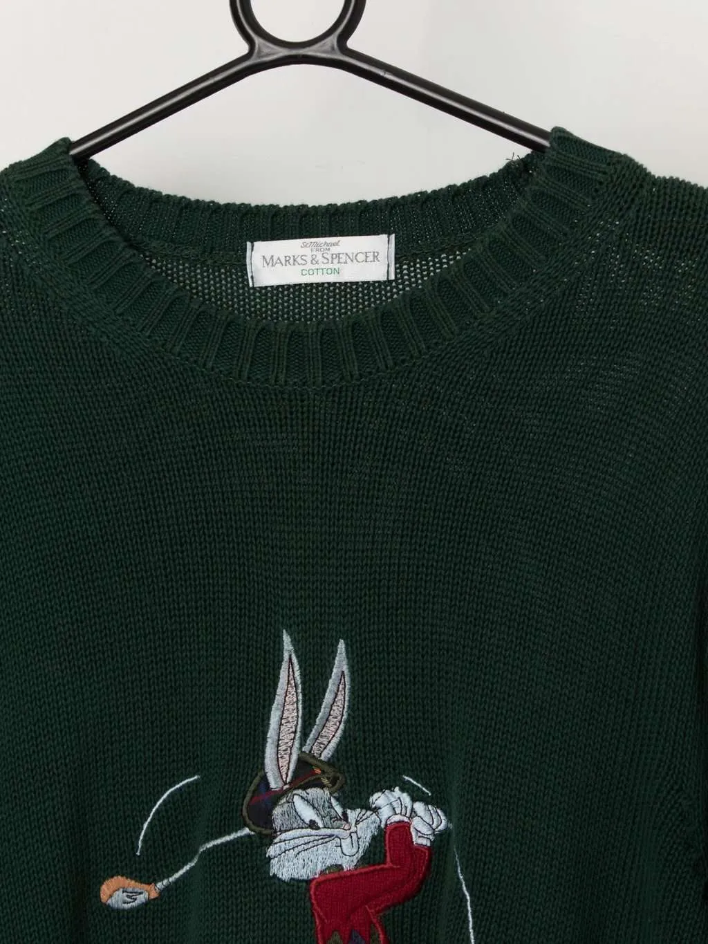 Vintage Bugs Bunny golf jumper in forest green by St Michael – Medium