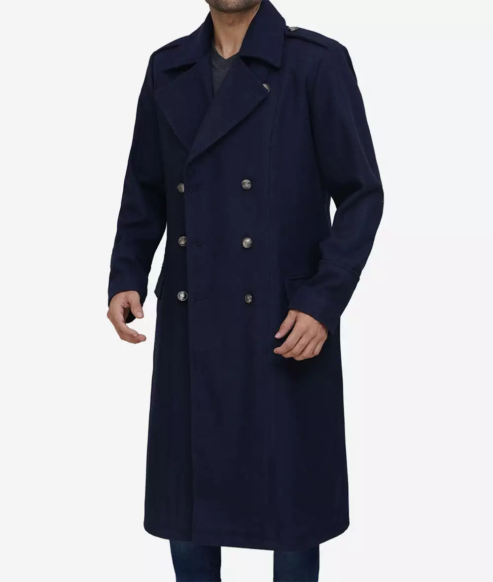 Wallace Mens Blue Double Breasted Overcoat