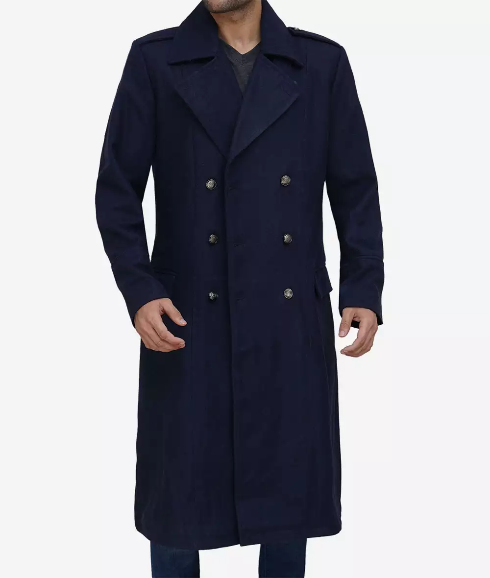 Wallace Mens Blue Double Breasted Overcoat