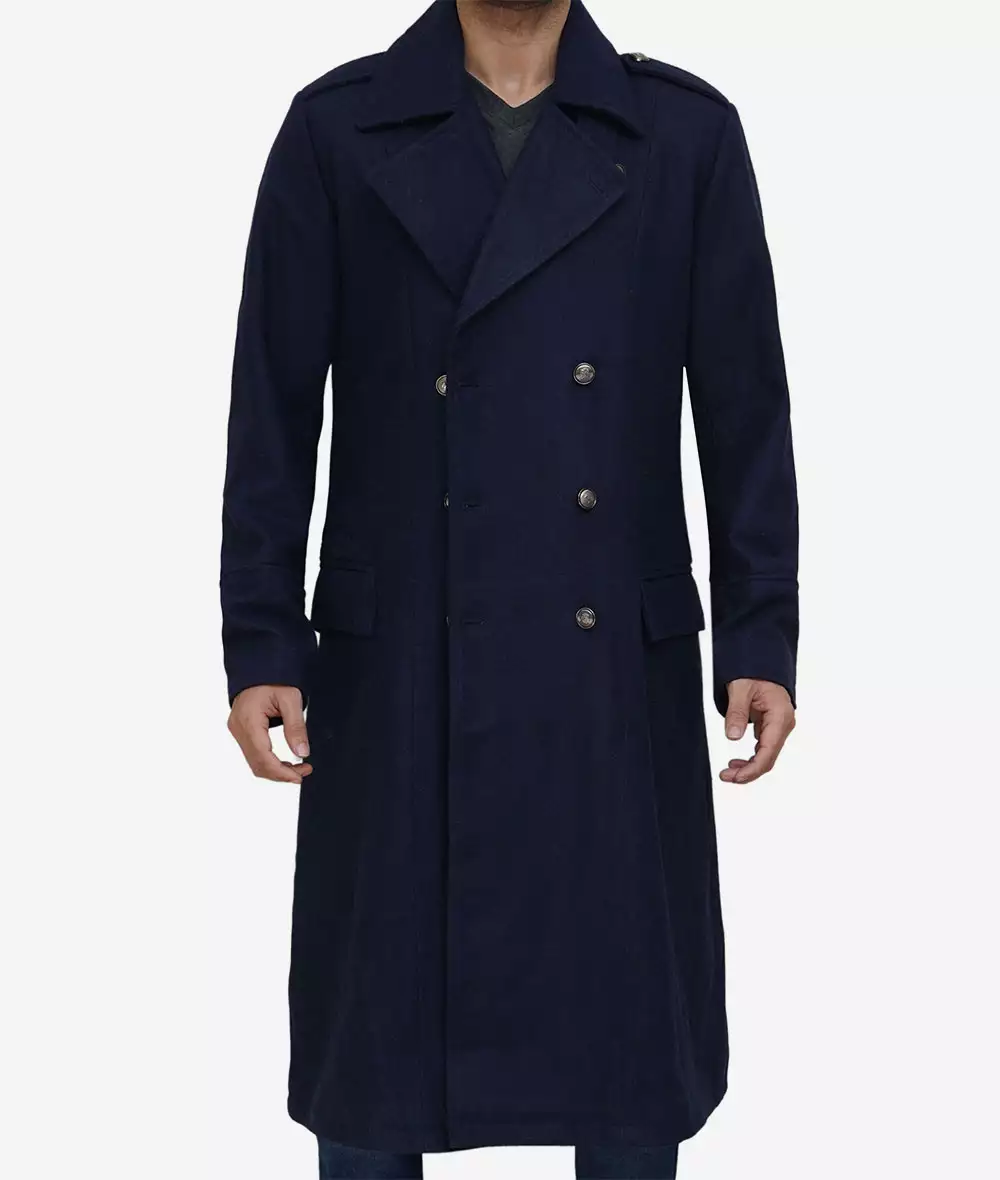 Wallace Mens Blue Double Breasted Overcoat