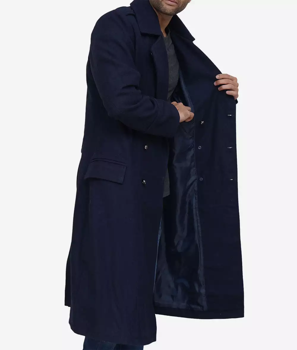 Wallace Mens Blue Double Breasted Overcoat