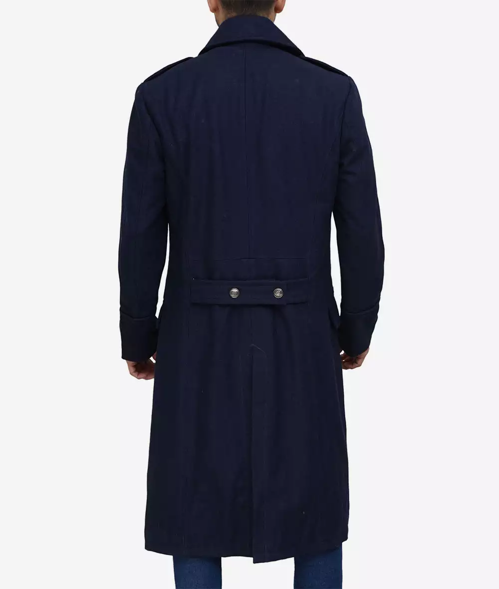 Wallace Mens Blue Double Breasted Overcoat