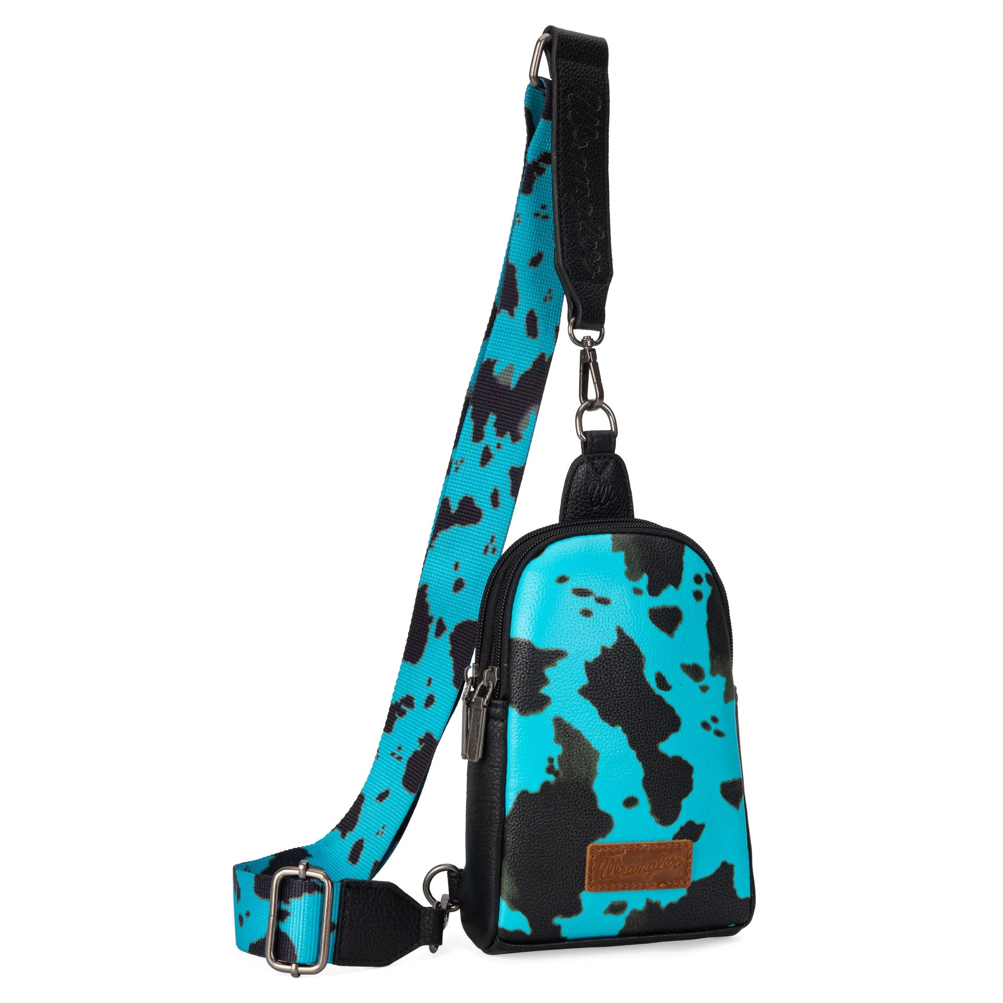 WG133-210  Wrangler Cow  Print Crossbody Sling Chest Bag  -Turquoise