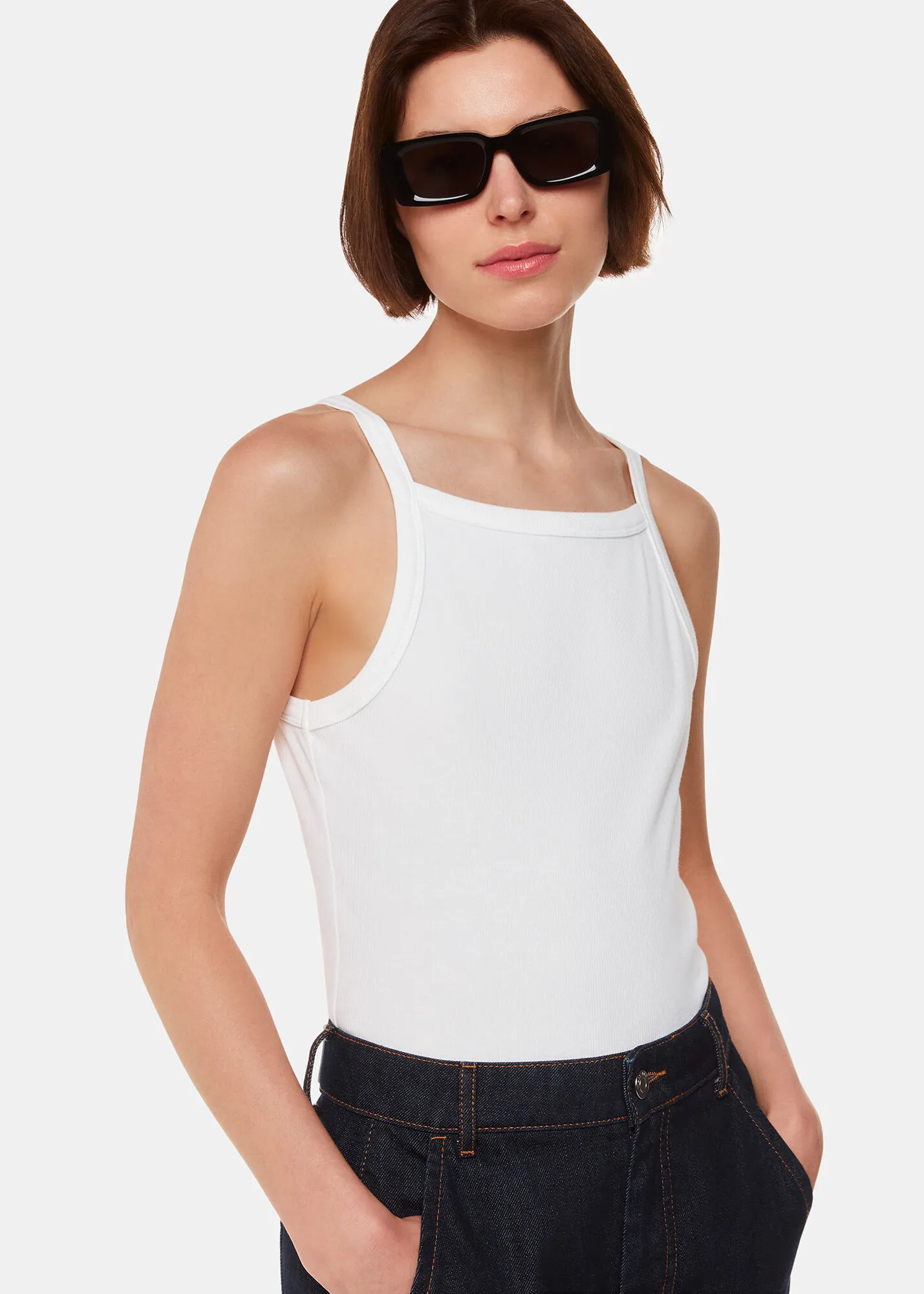 White Straight Neck Vest