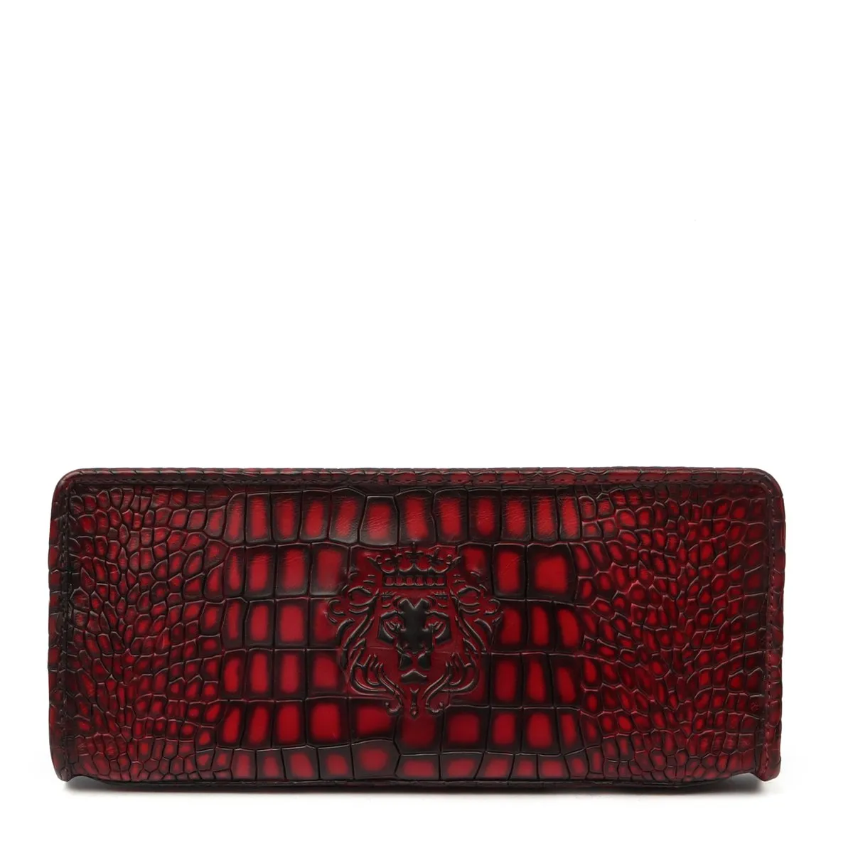 Wine Deep Cut Croco Leather Ladies Multi-Utility Hand Clutch/Wallet By Brune & Bareskin