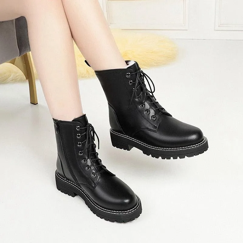 Winter Lace-Up Leather Boots