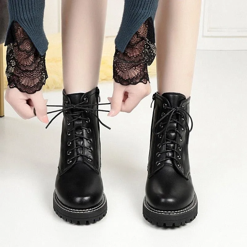 Winter Lace-Up Leather Boots