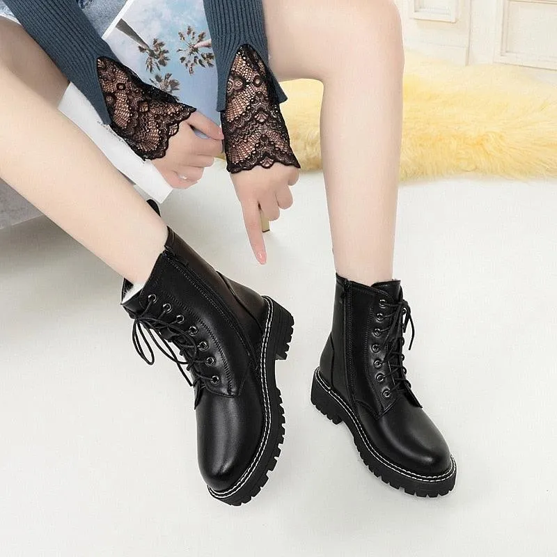 Winter Lace-Up Leather Boots