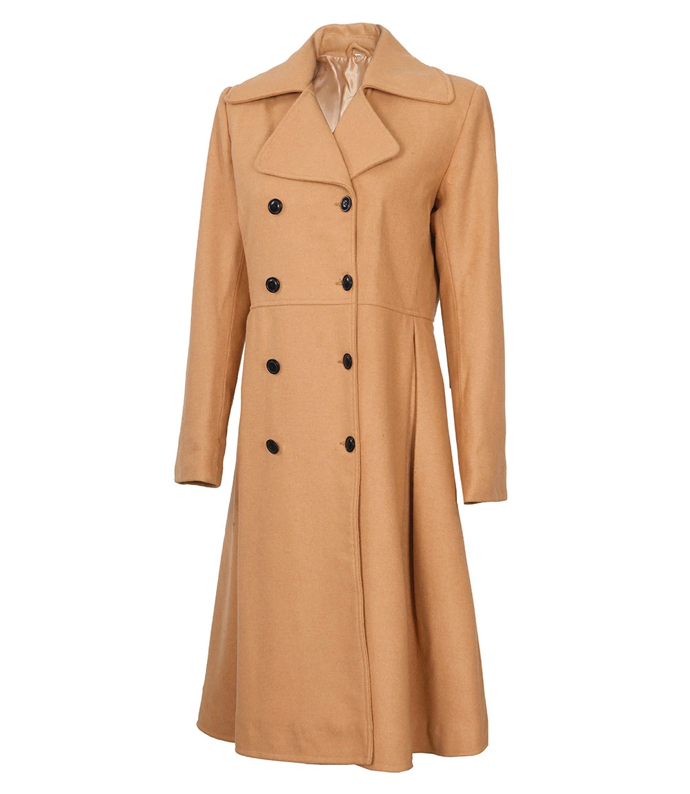 Women's Beige Double-Breasted Wool Overcoat