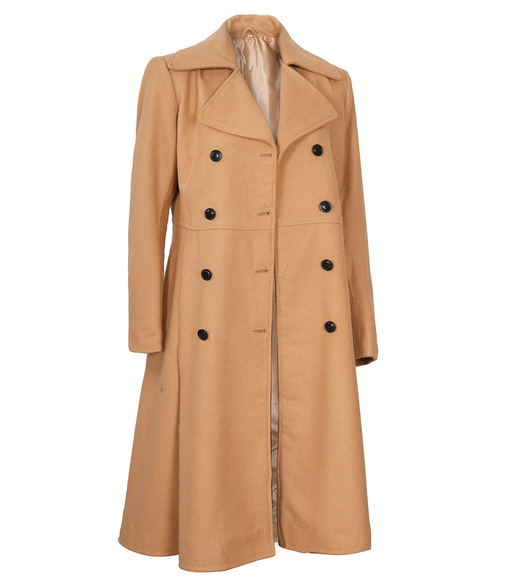 Women's Beige Double-Breasted Wool Overcoat