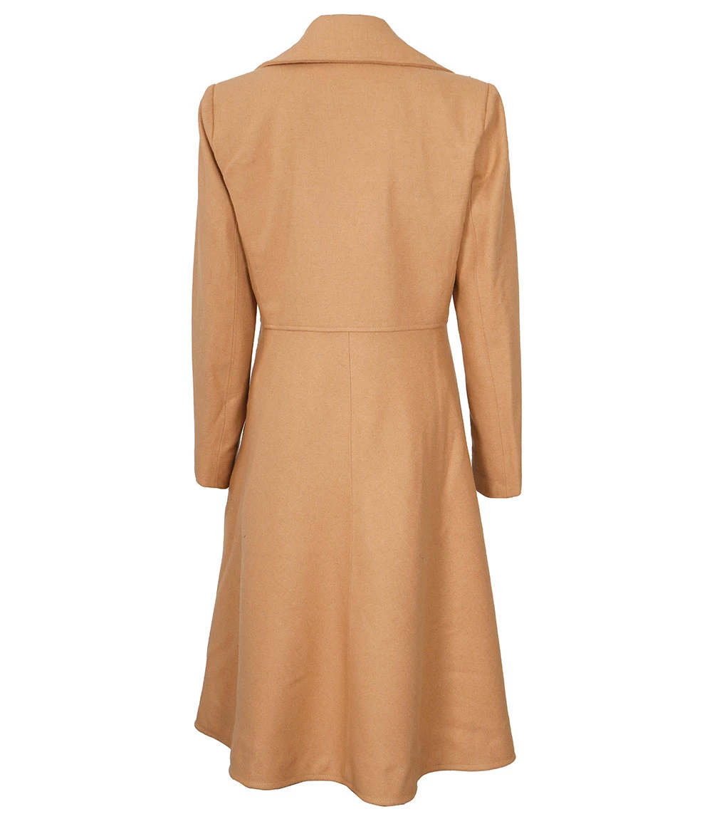 Women's Beige Double-Breasted Wool Overcoat