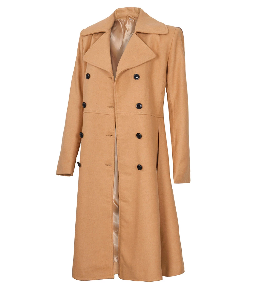 Women's Beige Double-Breasted Wool Overcoat