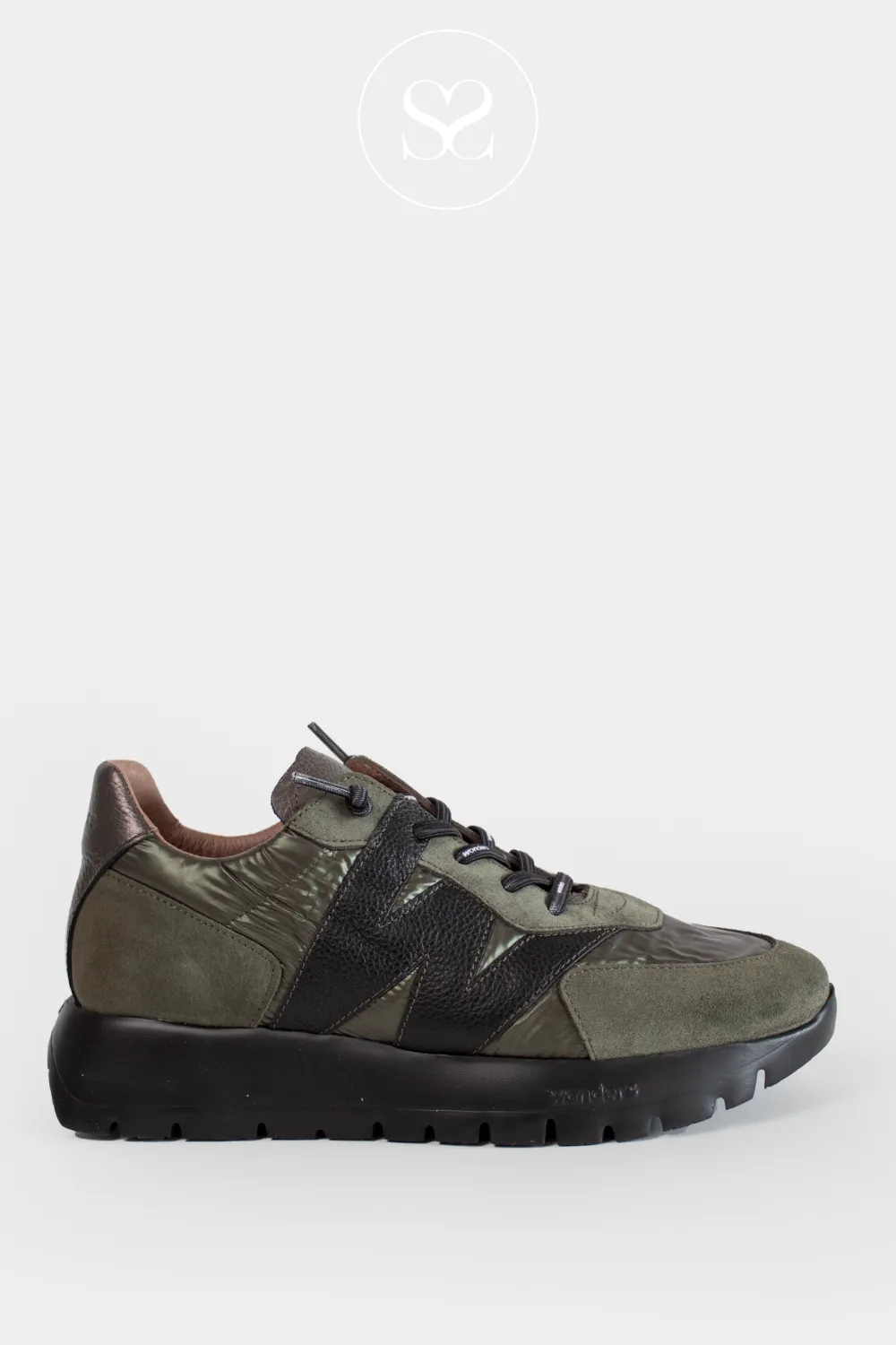 WONDERS A-2464 KHAKI METALLIC WEDGE PULL ON TRAINERS