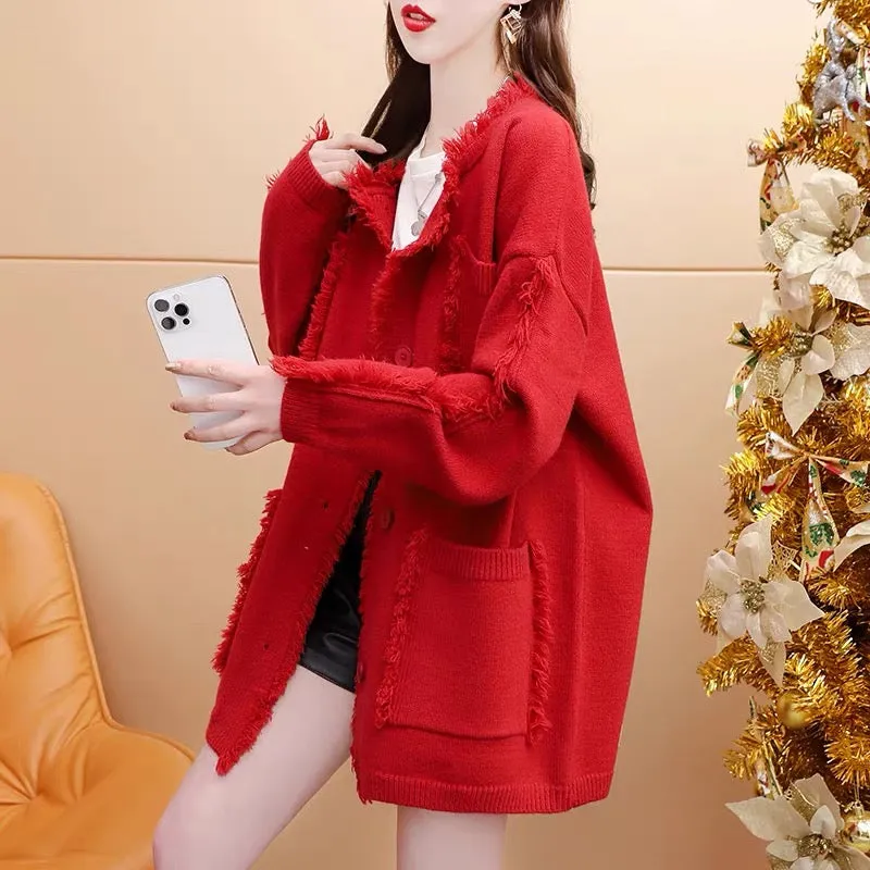 Xiaoxiang style sweater cardigan for women 2023 new autumn style age-reducing loose design internet celebrity knitted jacket