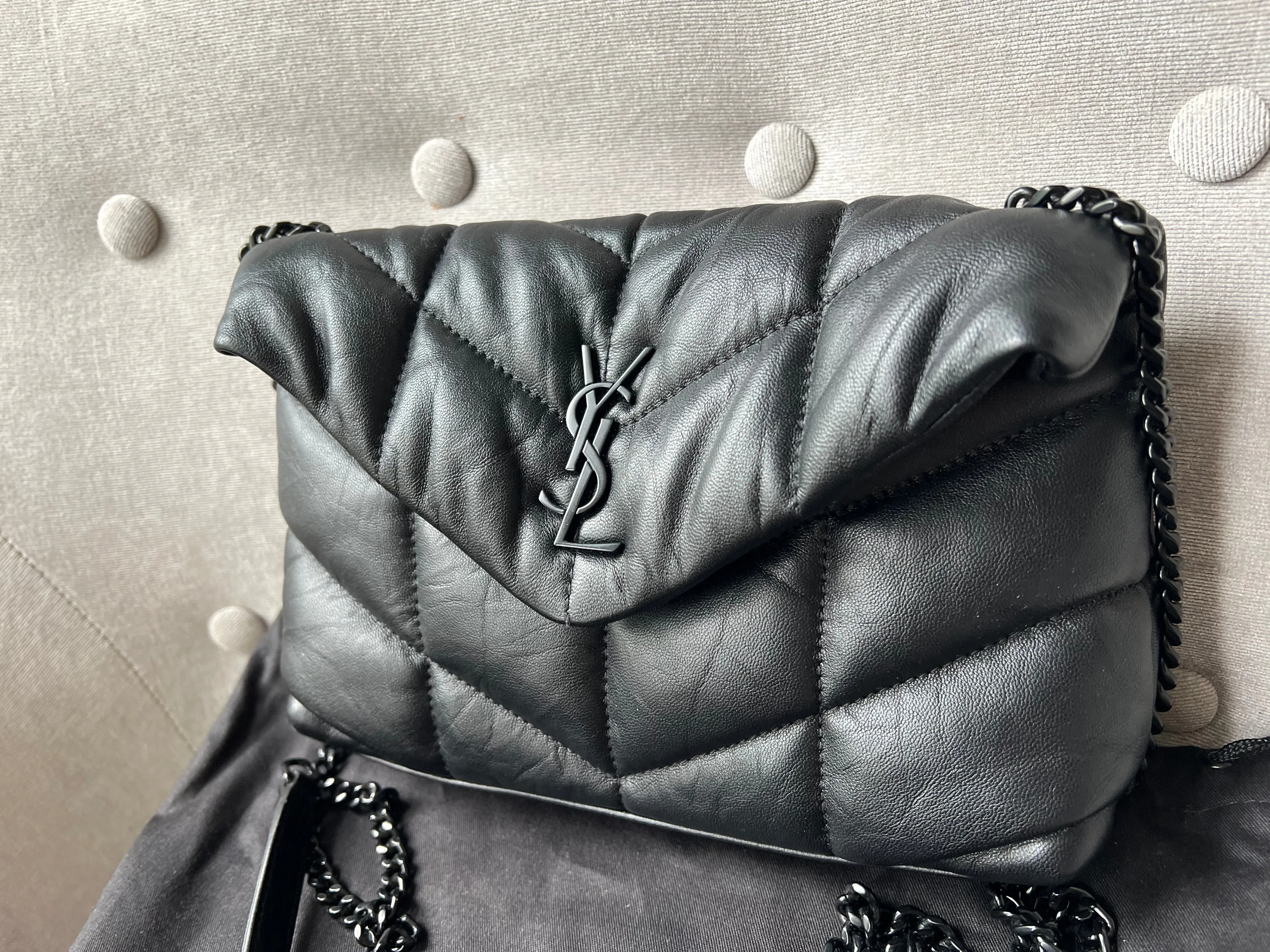 Yves Saint Laurent (YSL) Mini Puffer in Black Quilted Lambskin