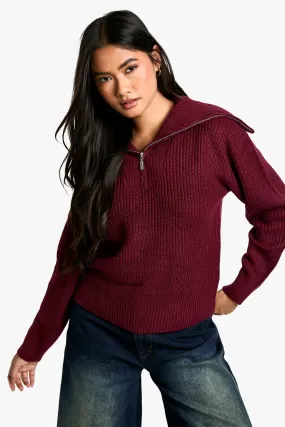 Zip Neck Sweater In Burgundy